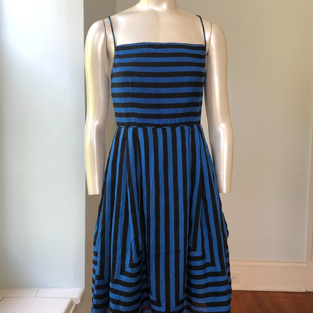 Anna Sui spaghetti straps summer dress in blue and black silk & cotton g…